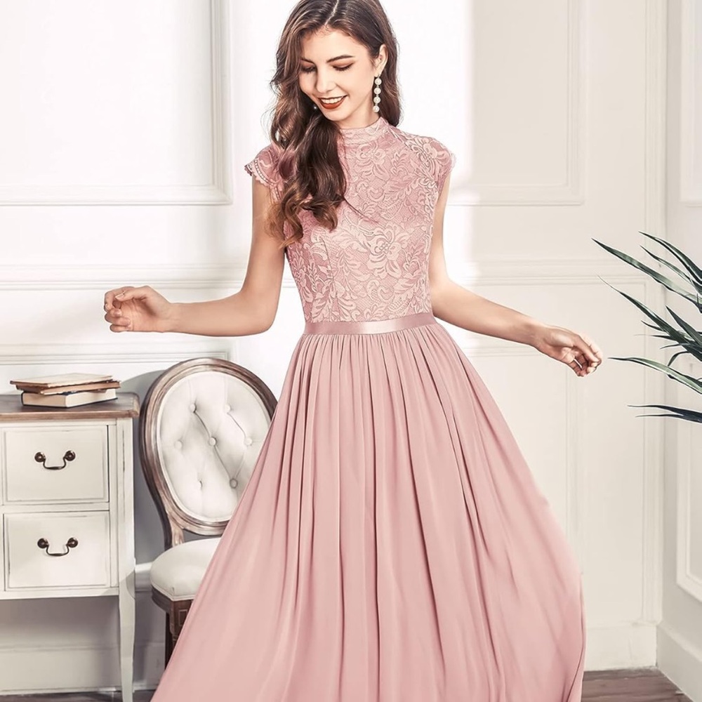 Bridesmaid Blush Lace Dress Medium